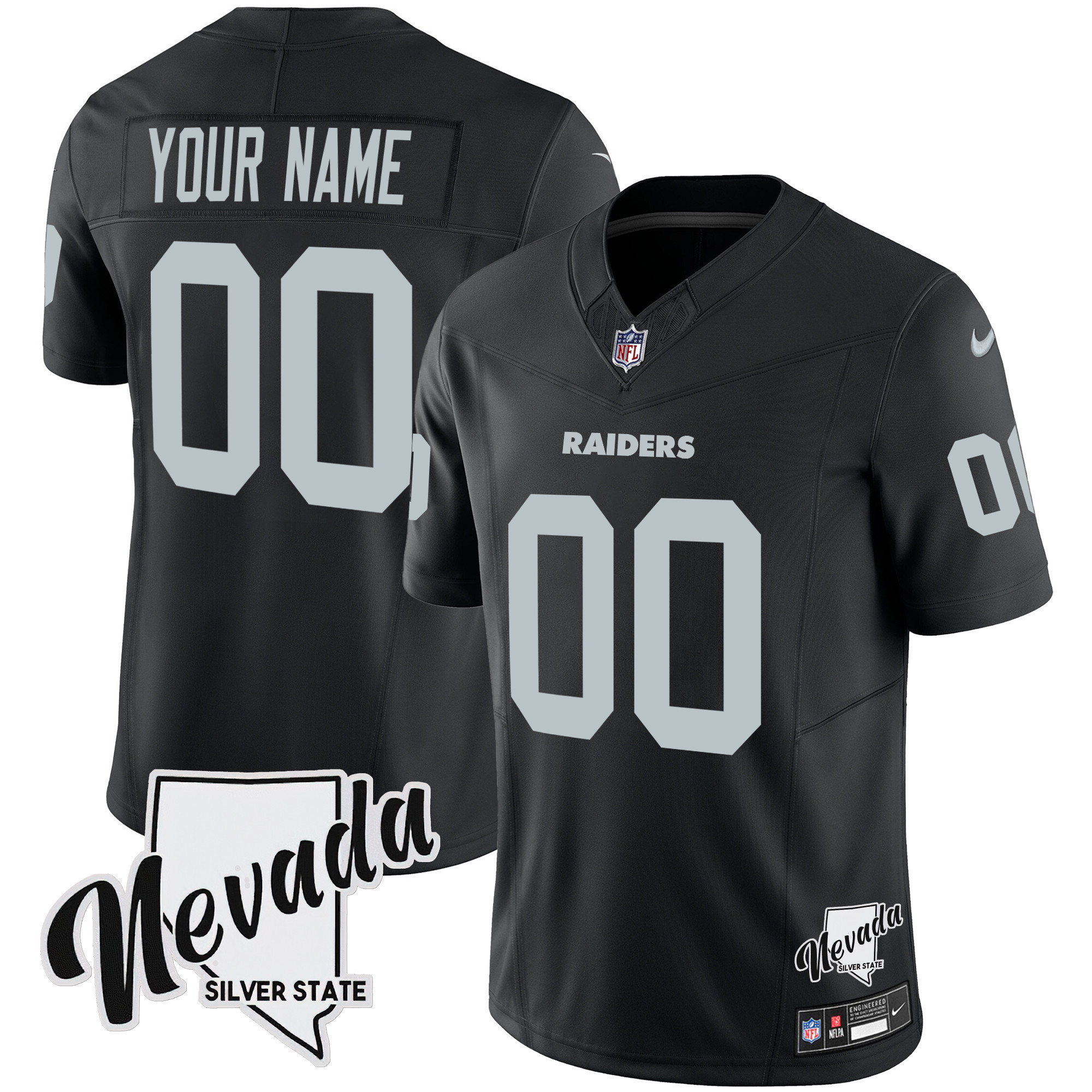 Hunk Wear - Las Vegas Raiders Nevada Silver State Patch Vapor Custom Black Jersey