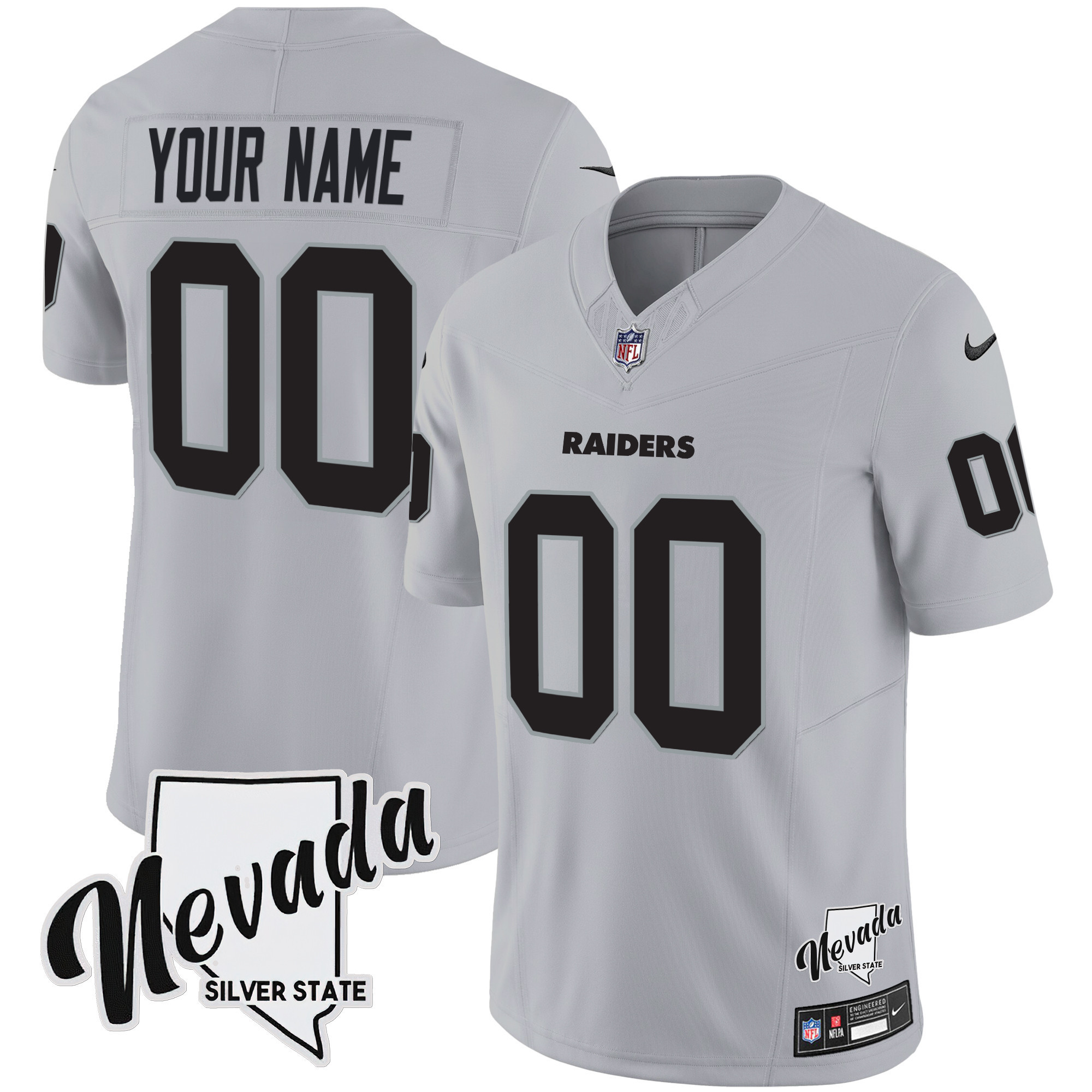 Hunk Wear - Las Vegas Raiders Nevada Silver State Patch Vapor Custom Gray Jersey