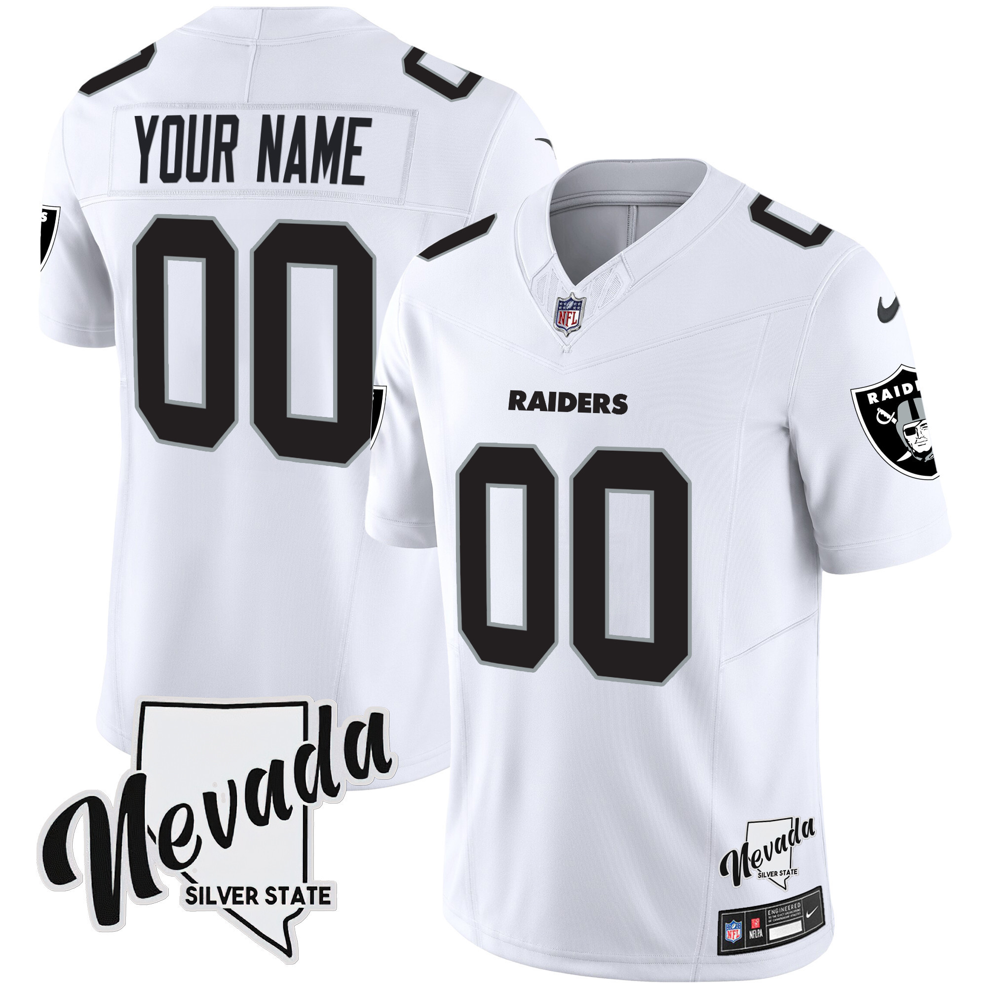Hunk Wear - Las Vegas Raiders Nevada Silver State Patch Vapor Custom White Jersey