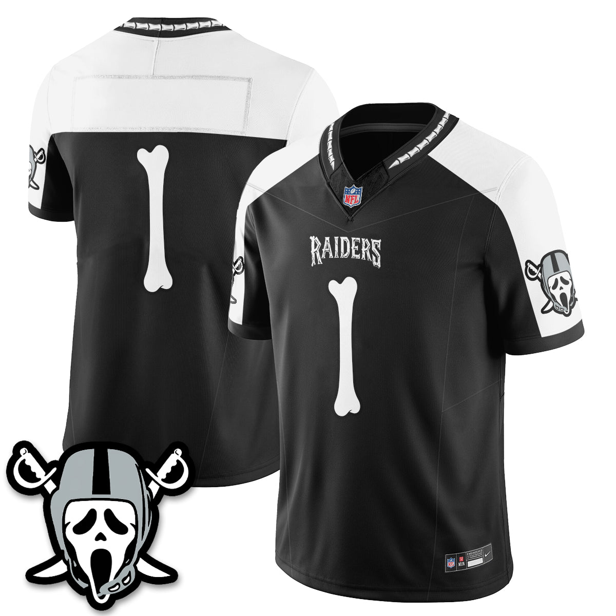 Hunk Wear - Las Vegas Raiders Team Ghost Face Edition Vapor Jersey ' All Stitched ' Alternate