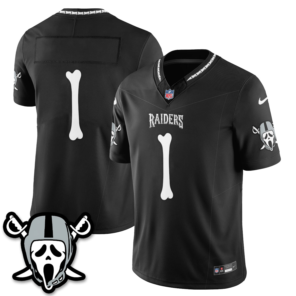 Hunk Wear - Las Vegas Raiders Team Ghost Face Edition Vapor Jersey ' All Stitched ' Black