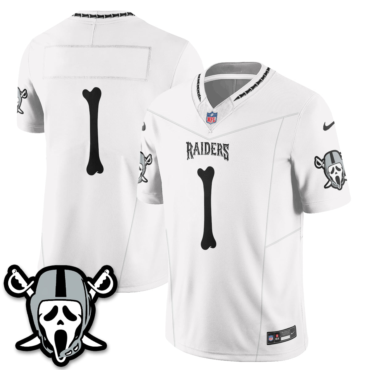 Hunk Wear - Las Vegas Raiders Team Ghost Face Edition Vapor Jersey ' All Stitched ' White