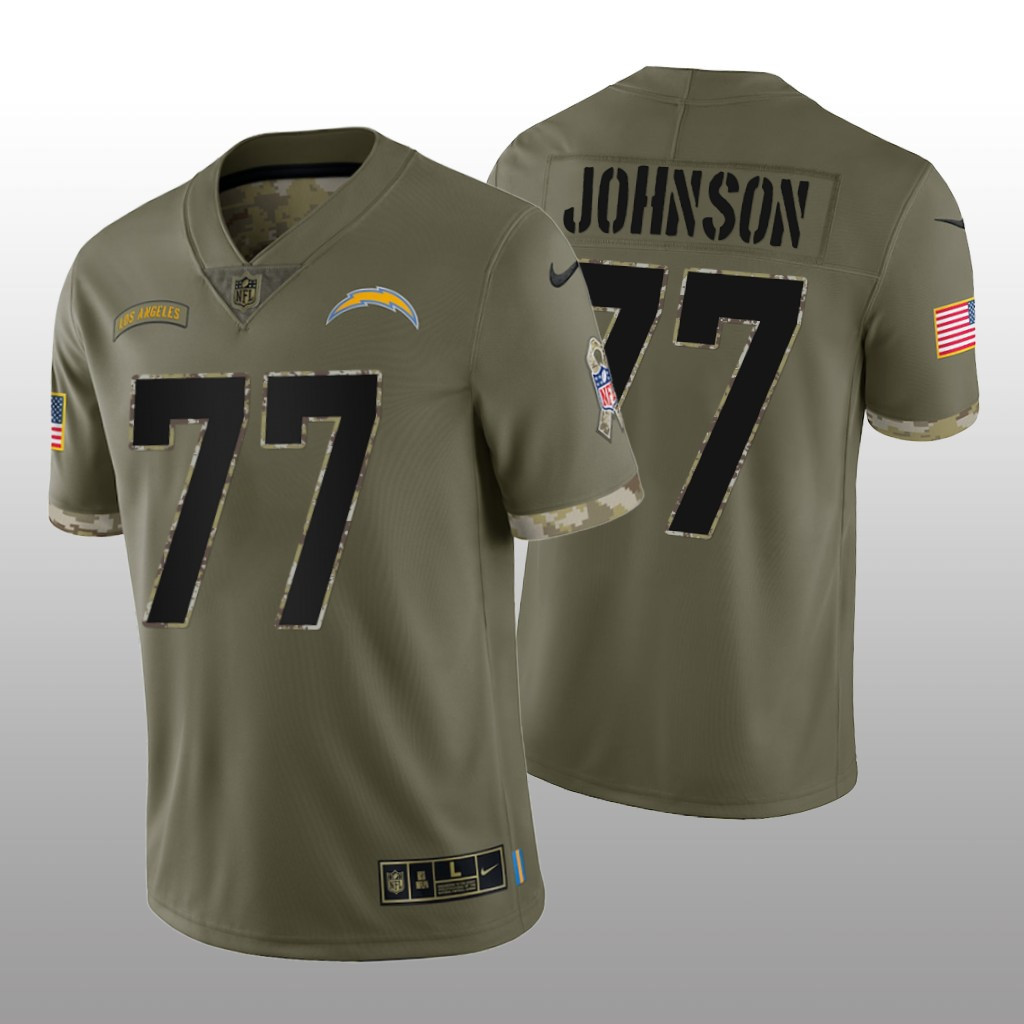Hunk Wear - Los Angeles Chargers Zion Johnson Olive Jersey Salute To Service - Men's