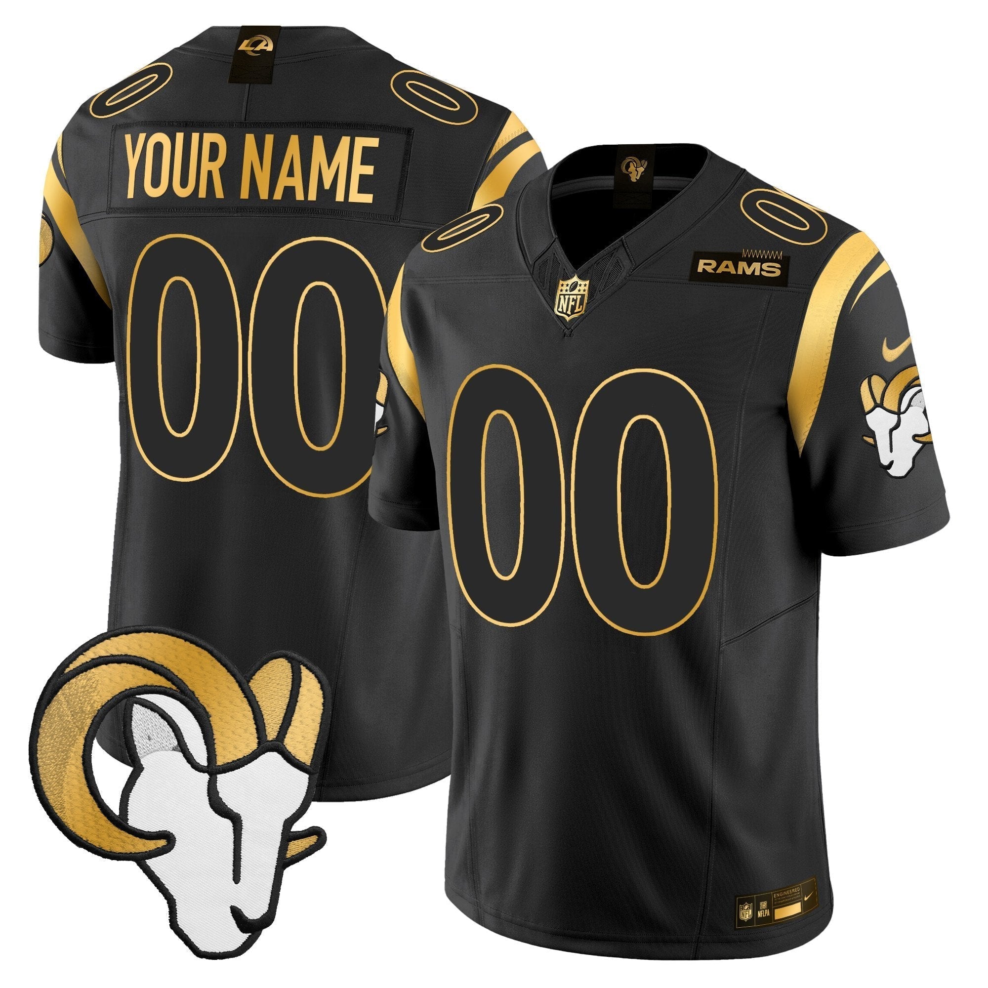 Hunk Wear - Los Angeles Rams 2024 Gold Vapor Limited Custom Jersey ' All Stitched ' Black Gold Jersey