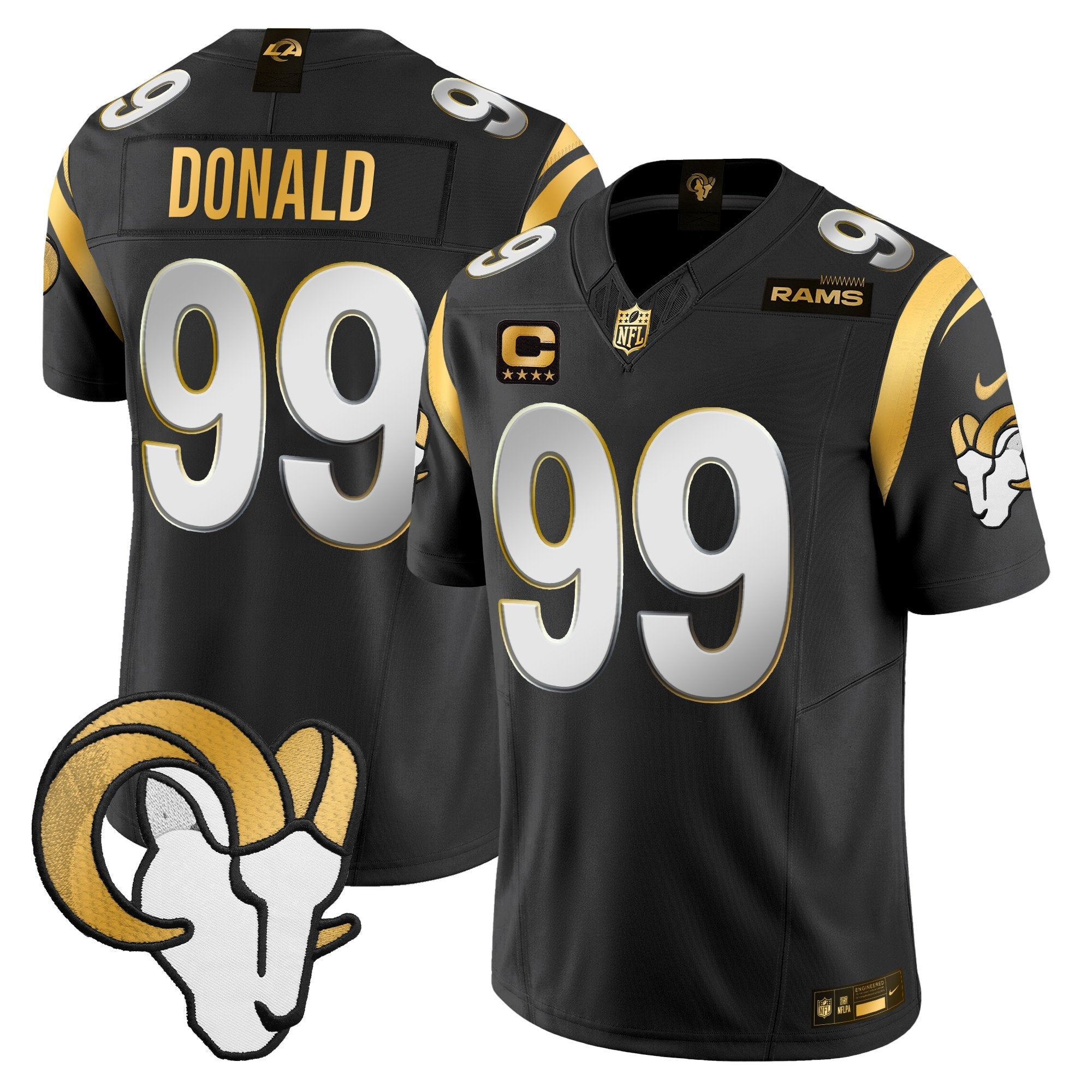 Hunk Wear - Los Angeles Rams 2024 Gold Vapor Limited Jersey ' All Stitched ' Black Limited ' Aaron Donald Jersey