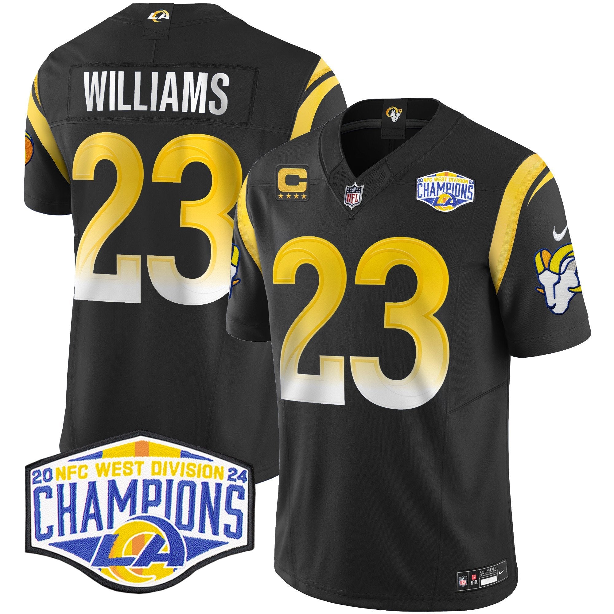 Hunk Wear - Los Angeles Rams 2024 NFC West Division Champions Vapor Limited Jersey ' All Stitched ' Black ' Kyren Williams Jersey