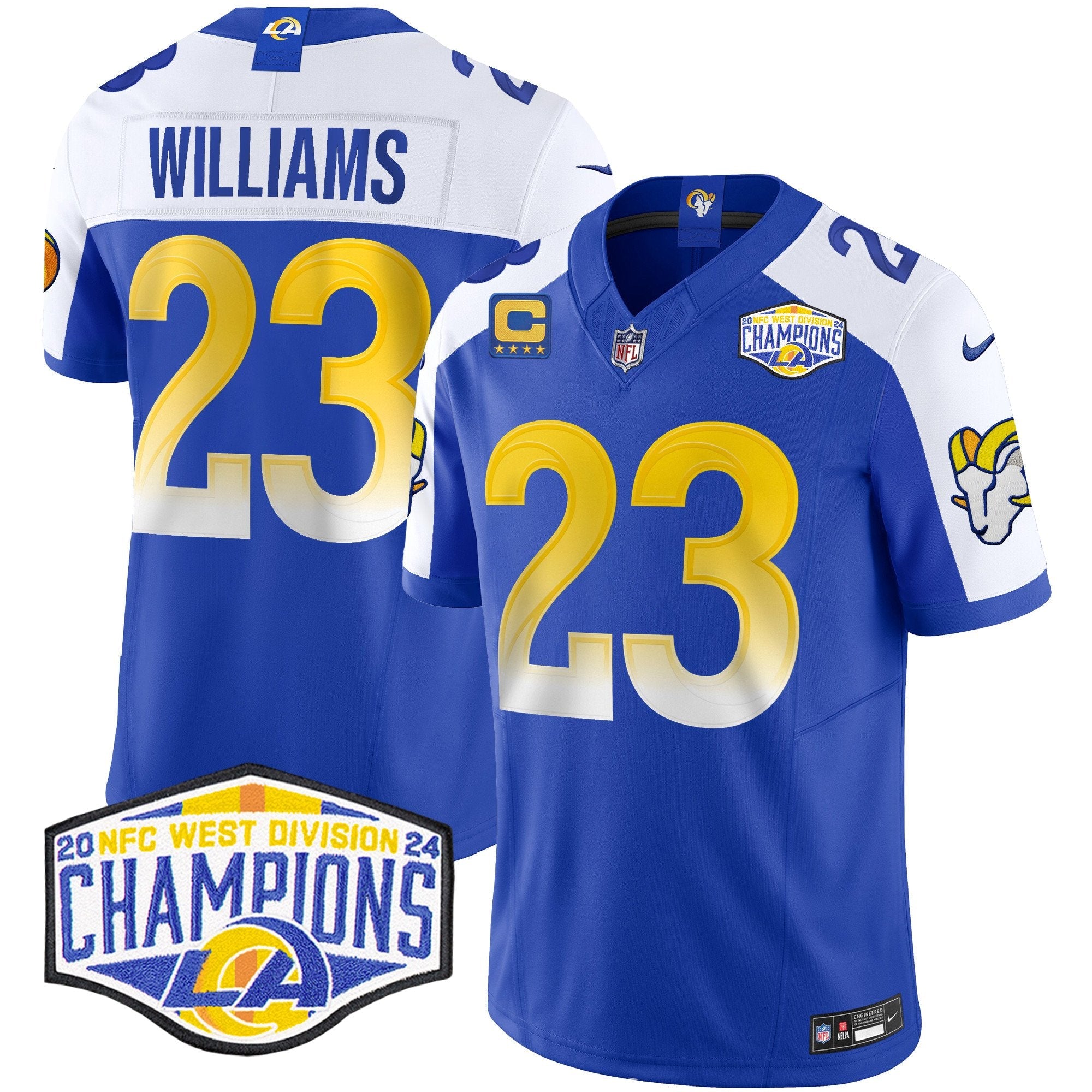 Hunk Wear - Los Angeles Rams 2024 NFC West Division Champions Vapor Limited Jersey ' All Stitched ' Royal Alternate ' Kyren Williams Jersey