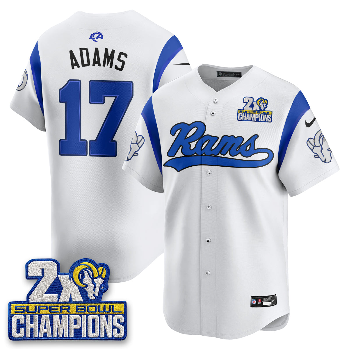 Hunk Wear - Los Angeles Rams Davante Adams 2X Champs Rivalries Vapor Baseball Jersey ' All Stitched ' White