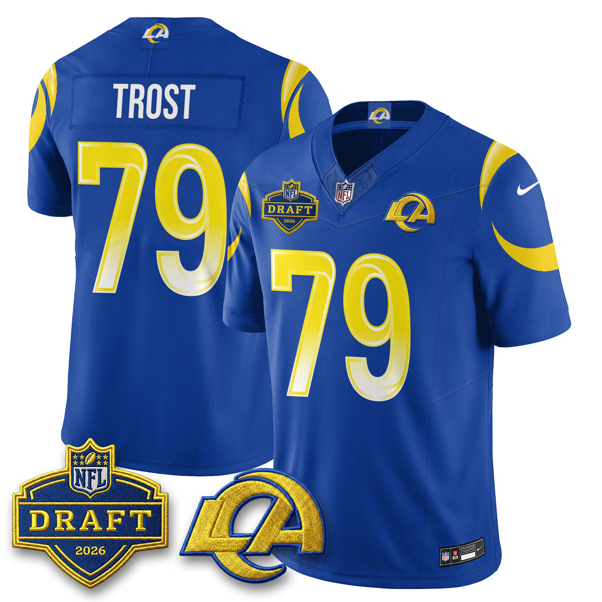 Hunk Wear - Los Angeles Rams Keagen Trost 2026 NFL Draft Jersey ' All Stitched ' Royal