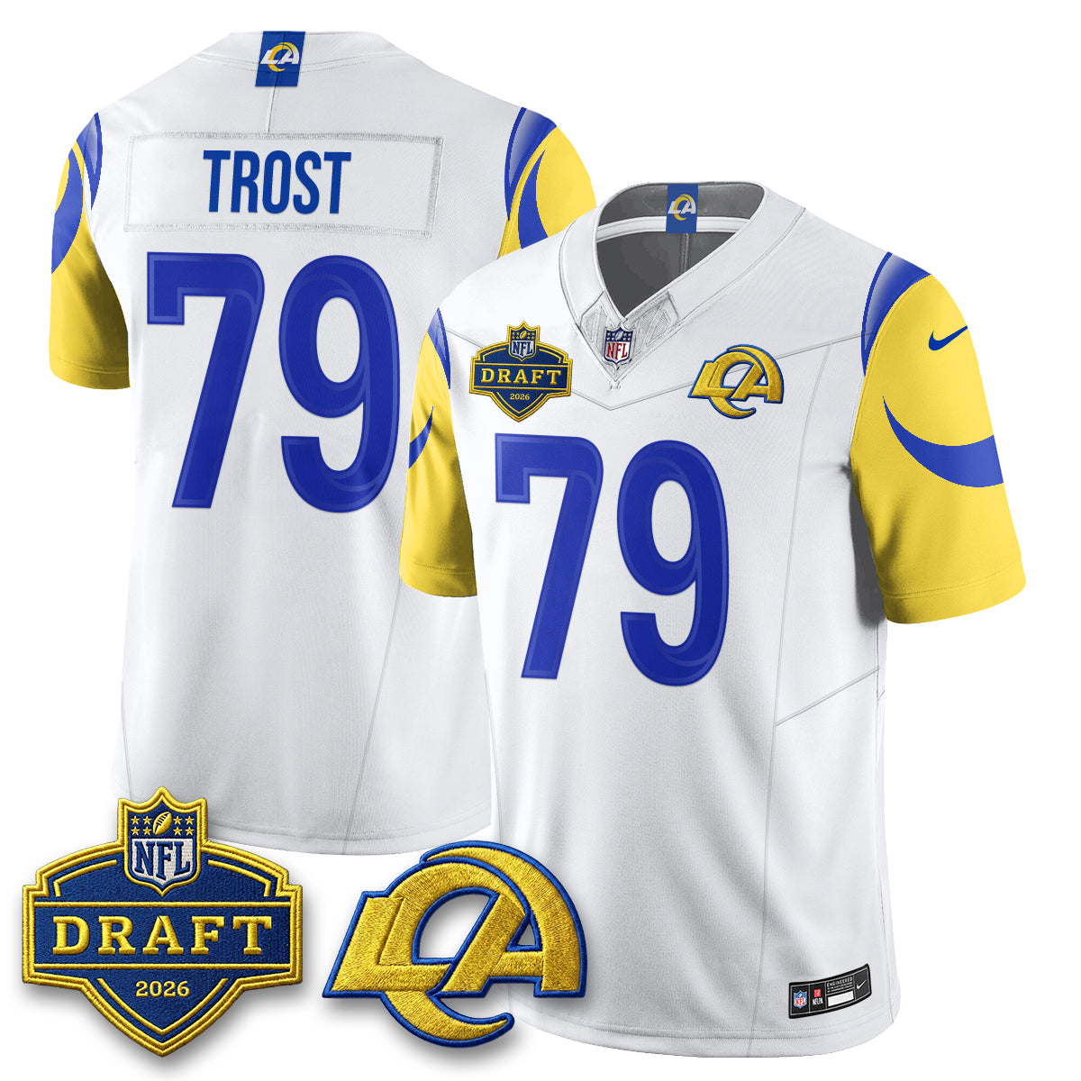 Hunk Wear - Los Angeles Rams Keagen Trost 2026 NFL Draft Jersey ' All Stitched ' White