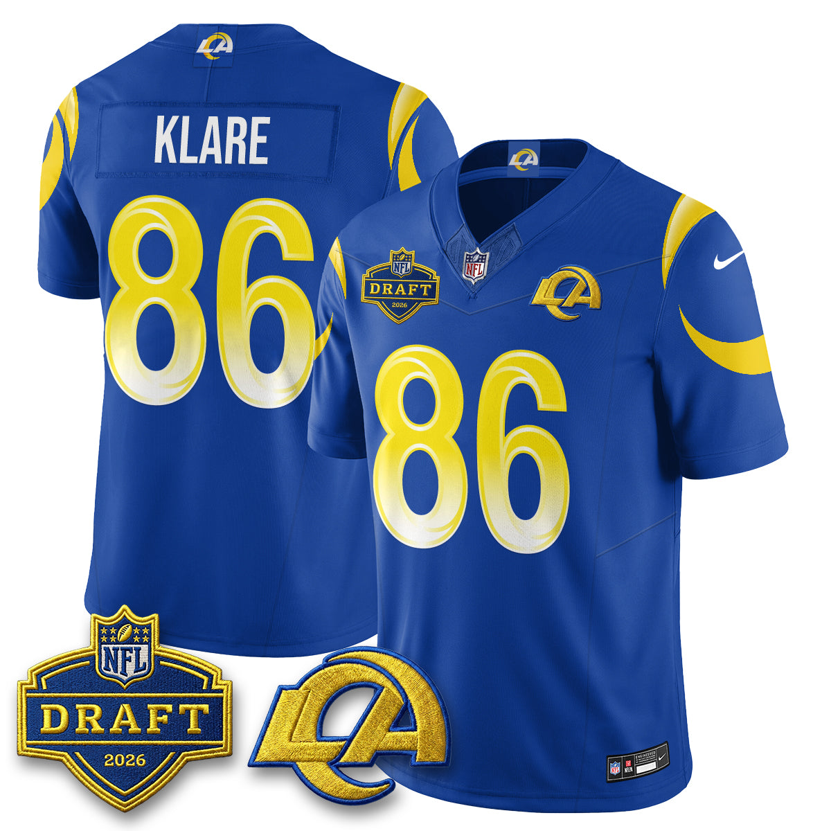 Hunk Wear - Los Angeles Rams Max Klare 2026 NFL Draft Jersey ' All Stitched ' Royal