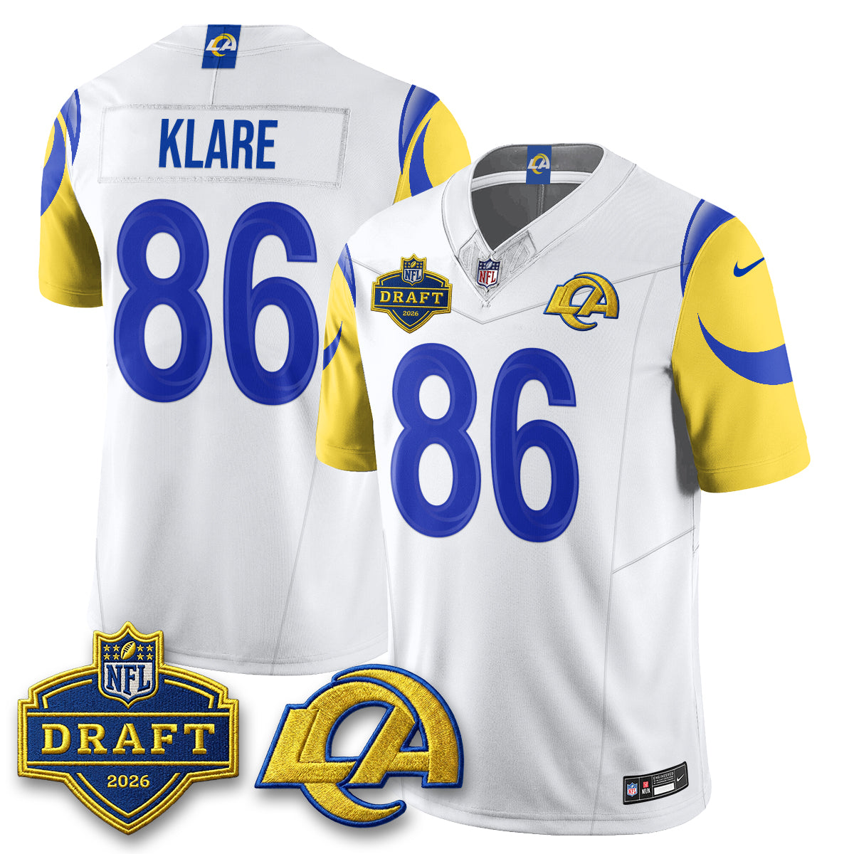 Hunk Wear - Los Angeles Rams Max Klare 2026 NFL Draft Jersey ' All Stitched ' White