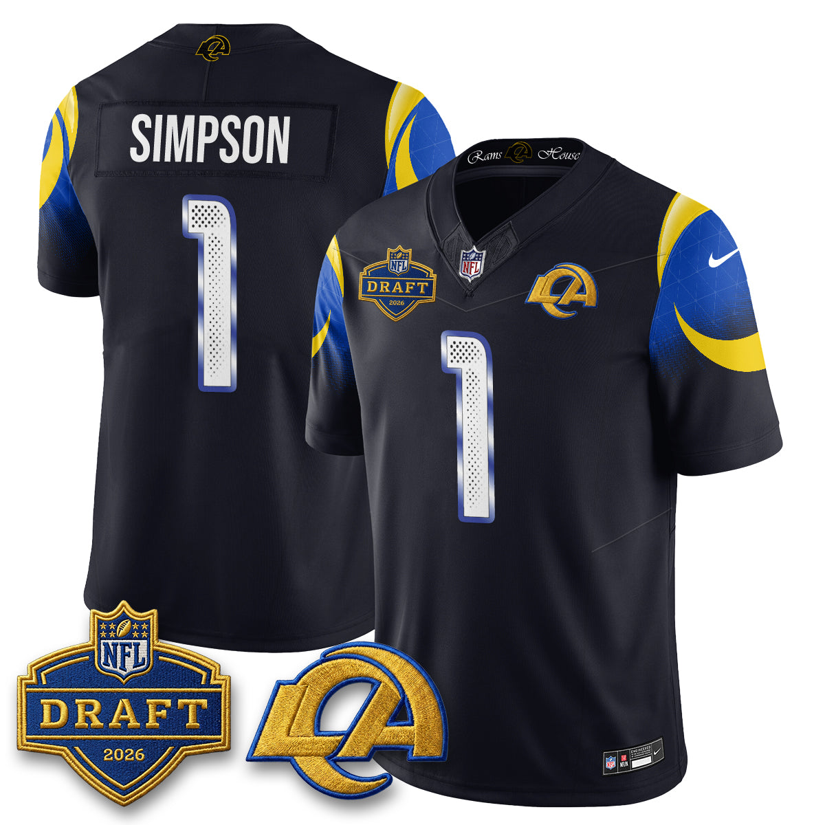 Hunk Wear - Los Angeles Rams Ty Simpson 2026 NFL Draft Jersey ' All Stitched ' Rivalries