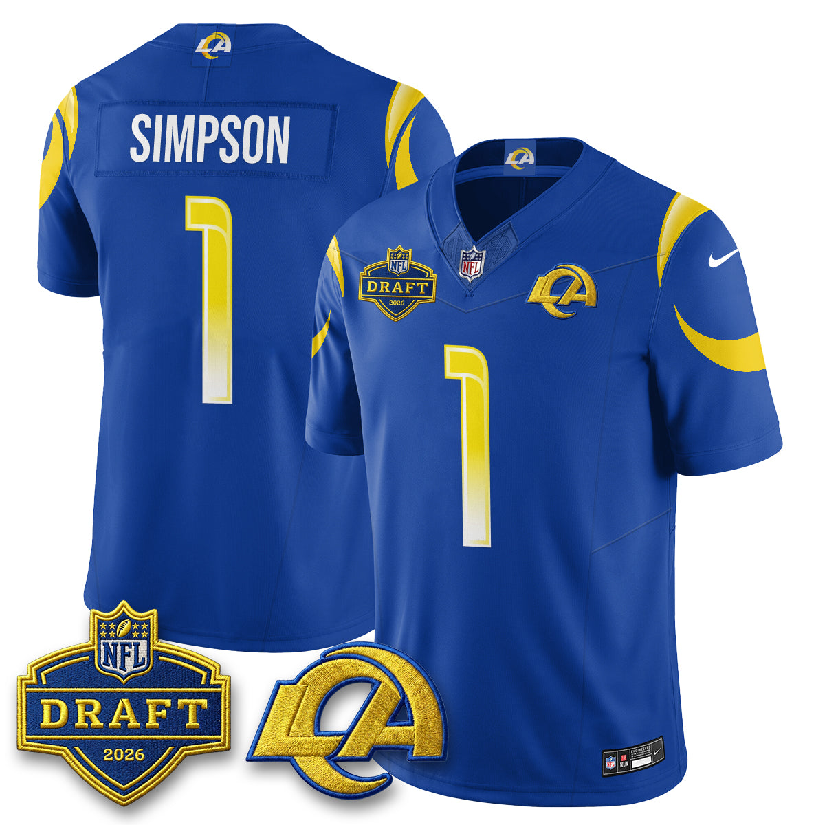 Hunk Wear - Los Angeles Rams Ty Simpson 2026 NFL Draft Jersey ' All Stitched ' Royal