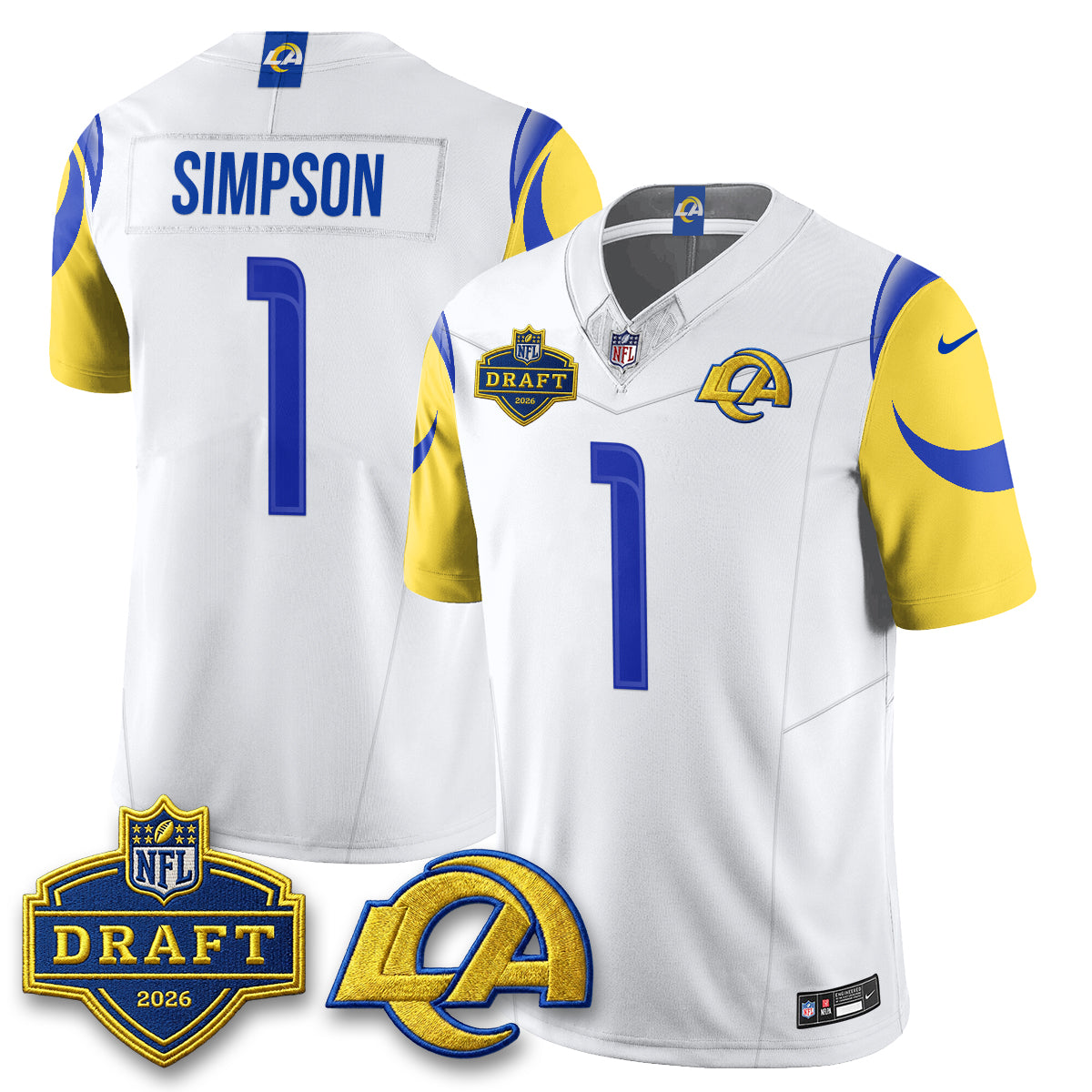 Hunk Wear - Los Angeles Rams Ty Simpson 2026 NFL Draft Jersey ' All Stitched ' White