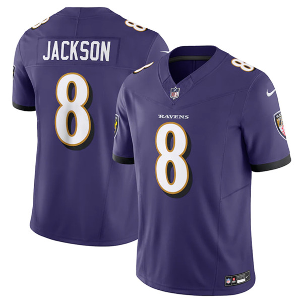 Hunk Wear - Men's Baltimore Ravens #8 Lamar Jackson Purple 2023 F.U.S.E Vapor Jersey