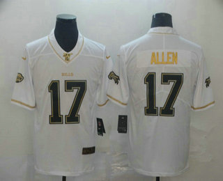 Hunk Wear - Menâ€™s Buffalo Bills #17 Josh Allen White 100th Season Golden Edition Jersey