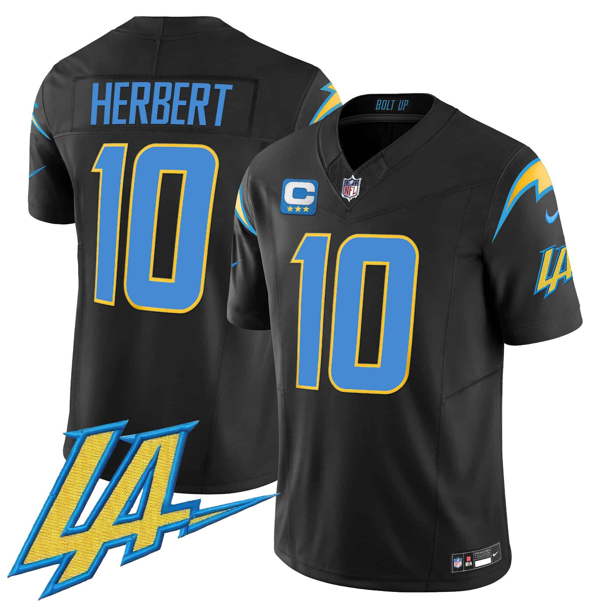 Hunk Wear - Men's Chargers Vapor Limited Jersey V2 ' All Stitched ' Black ' Justin Herbert