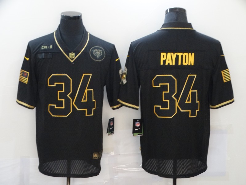 Hunk Wear - Menâ€™s Chicago Bears #34 Walter Payton Black Gold 2020 Salute To Service Stitched NFL Nike Limited Jersey