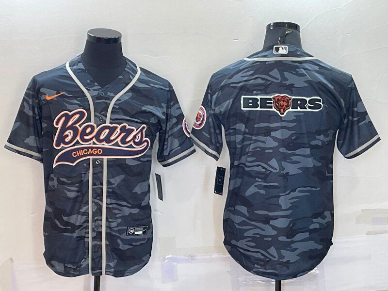 Hunk Wear - Menâ€™s Chicago Bears Blank Grey Camo Team Big Logo With Patch Cool Base Stitched Baseball Jersey