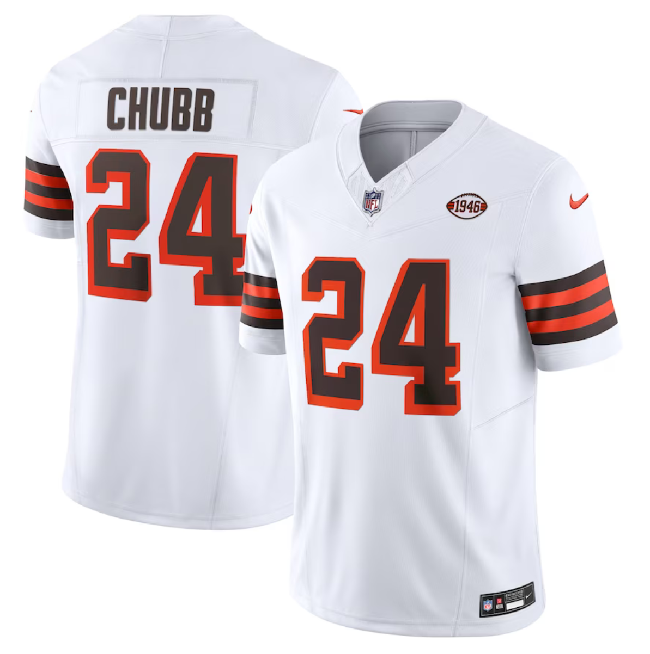 Hunk Wear - Men's Cleveland Browns #24 Nick Chubb White 2023 F.U.S.E. 1946 Collection Vapor Untouchable Limited Football Stitched Jersey
