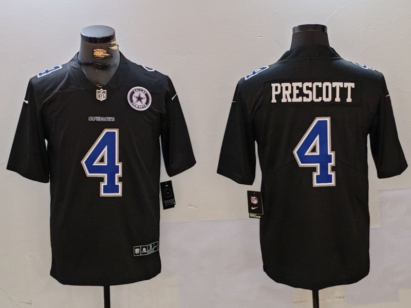 Hunk Wear - Menâ€™s Dallas Cowboys #4 Dak Prescott Black With Patch Limited Stitched Football Jersey 1