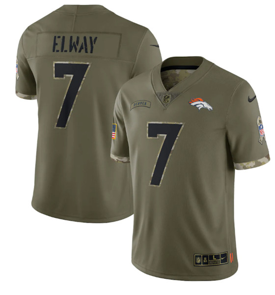 Hunk Wear - Men's Denver Broncos #7 John Elway 2022 Olive Salute To Service Limited Stitched Jersey