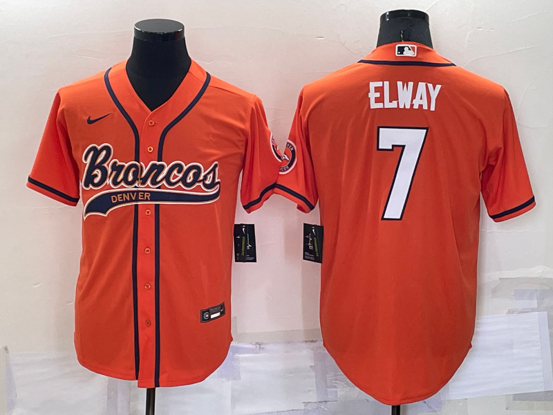Hunk Wear - Men’s Denver Broncos #7 John Elway Orange Stitched Cool Base Nike Baseball Jersey