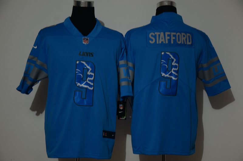 Hunk Wear - Men's Detroit Lions #9 Matthew Stafford Light Blue With Number Team Logo 2020 Vapor Untouchable Stitched NFL Nike Limited Jersey