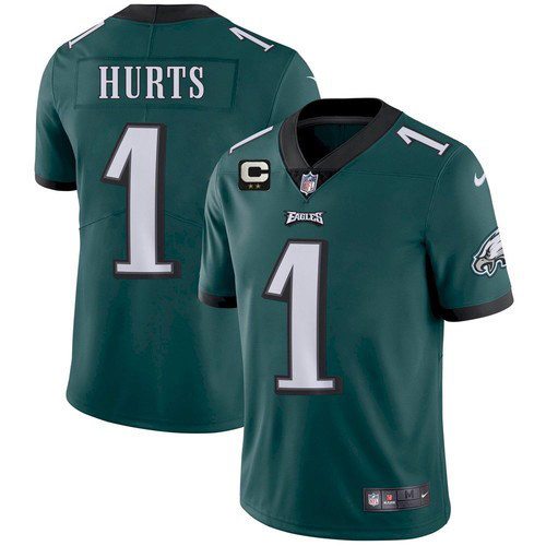 Hunk Wear - Men's Eagles 2022 #1 Jalen Hurts Green With 2-star C Patch Vapor Untouchable Limited Stitched NFL Jersey