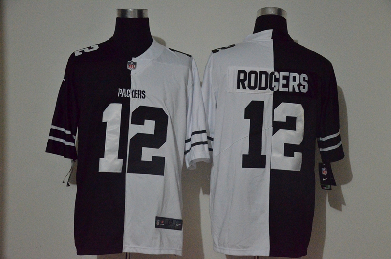 Hunk Wear - Menâ€™s Green Bay Packers #12 Aaron Rodgers Black White Peaceful Coexisting 2020 Vapor Untouchable Stitched NFL Nike Limited Jersey
