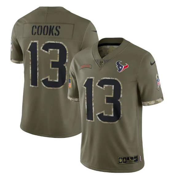 Hunk Wear - Men's Houston Texans #13 Brandin Cooks 2022 Olive Salute To Service Limited Stitched Jersey