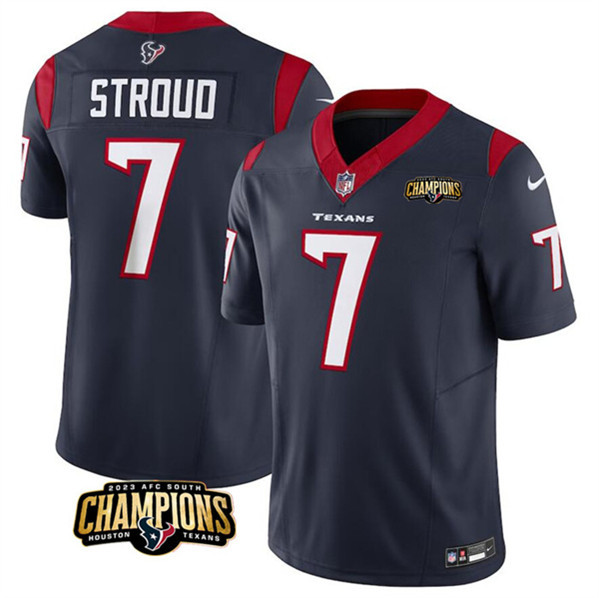 Hunk Wear - Men's Houston Texans #7 C.J. Stroud Navy 2023 F.U.S.E. AFC South Champions Patch Vapor Untouchable Limited Football Stitched Jersey