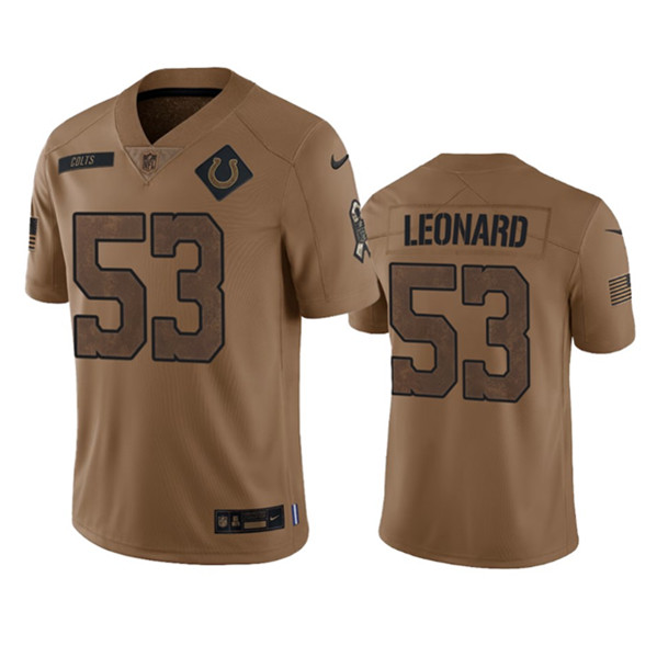 Hunk Wear - Menâ€™s Indianapolis Colts #53 Shaquille Leonard 2023 Brown Salute To Sertvice Limited Football Stitched Jersey