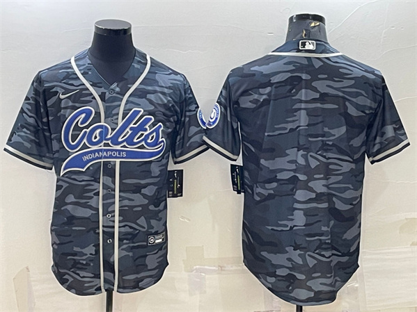 Hunk Wear - Menâ€™s Indianapolis Colts Blank Gray Camo With Patch Cool Base Stitched Baseball Jersey