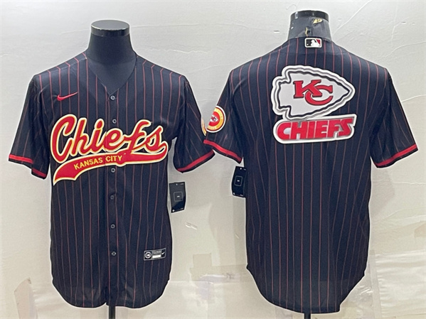 Hunk Wear - Menâ€™s Kansas City Chiefs Black Team Big Logo With Patch Cool Base Stitched Baseball Jersey