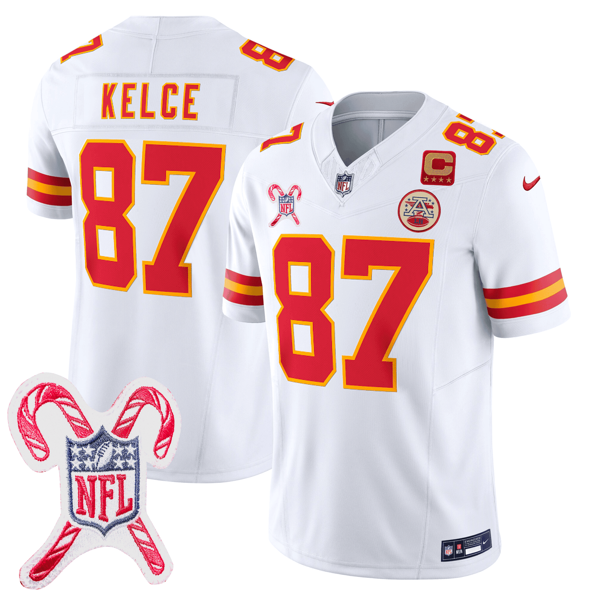 Hunk Wear - Men's Kansas City Chiefs Limited Jersey ' Christmas Patch ' KELCE ' 87 ' White Jersey