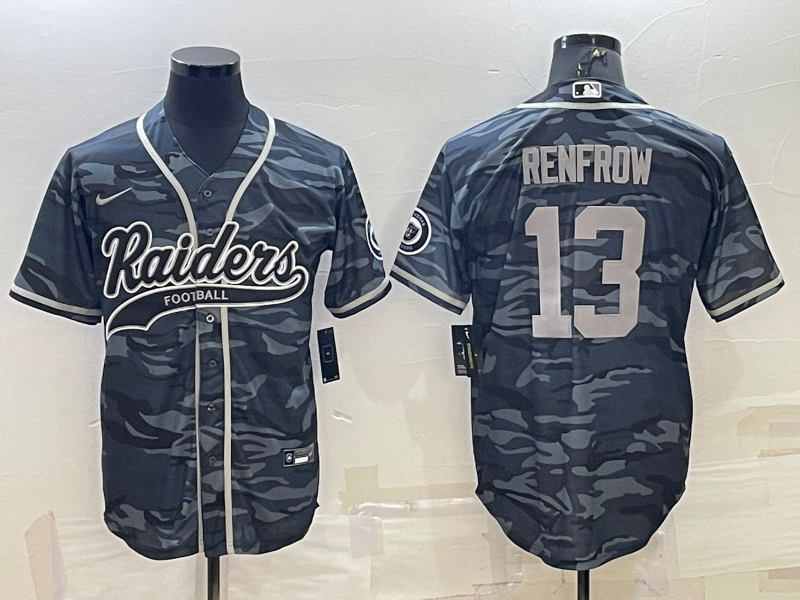 Hunk Wear - Menâ€™s Las Vegas Raiders #13 Hunter Renfrow Grey Camo With Patch Cool Base Stitched Baseball Jersey