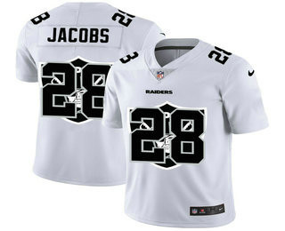 Hunk Wear - Men's Las Vegas Raiders #28 Josh Jacobs White 2020 Shadow Logo Vapor Untouchable Stitched NFL Nike Limited Jersey