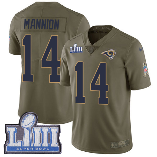 Hunk Wear - Men's Los Angeles Rams #14 Sean Mannion Olive Nike NFL 2017 Salute to Service Super Bowl LIII Bound Limited Jersey