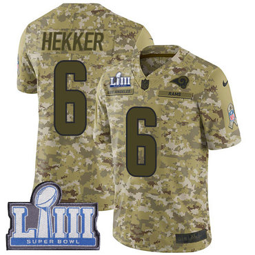 Hunk Wear - Men's Los Angeles Rams #6 Johnny Hekker Camo Nike NFL 2018 Salute to Service Super Bowl LIII Bound Limited Jersey
