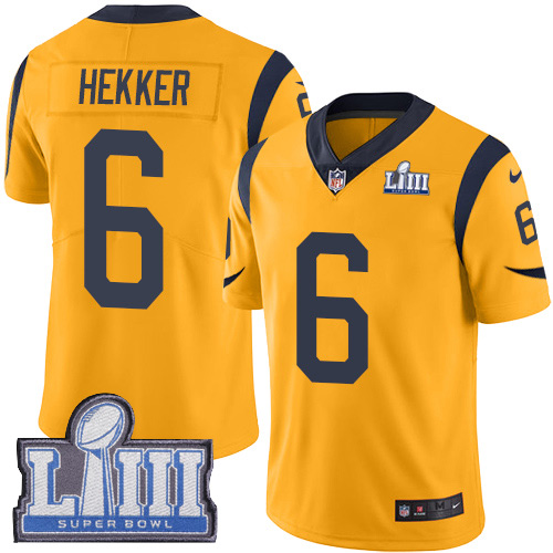 Hunk Wear - Men's Los Angeles Rams #6 Johnny Hekker Gold Nike NFL Rush Vapor Untouchable Super Bowl LIII Bound Limited Jersey
