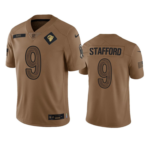 Hunk Wear - Men's Los Angeles Rams #9 Matthew Stafford 2023 Brown Salute To Service Limited Football Stitched Jersey