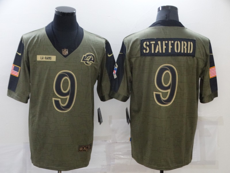 Hunk Wear - Men's Los Angeles Rams #9 Matthew Stafford Nike Olive 2021 Salute To Service Limited Player Jersey