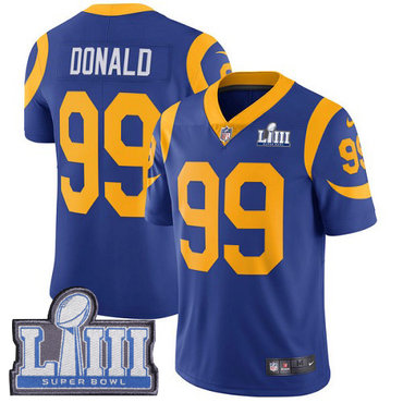 Hunk Wear - Men's Los Angeles Rams #99 Aaron Donald Royal Blue Nike NFL Alternate Vapor Untouchable Super Bowl LIII Bound Limited Jersey