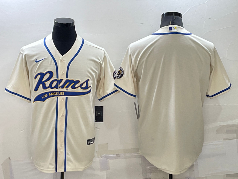 Hunk Wear - Menâ€™s Los Angeles Rams Blank Cream Stitched MLB Cool Base Nike Baseball Jersey