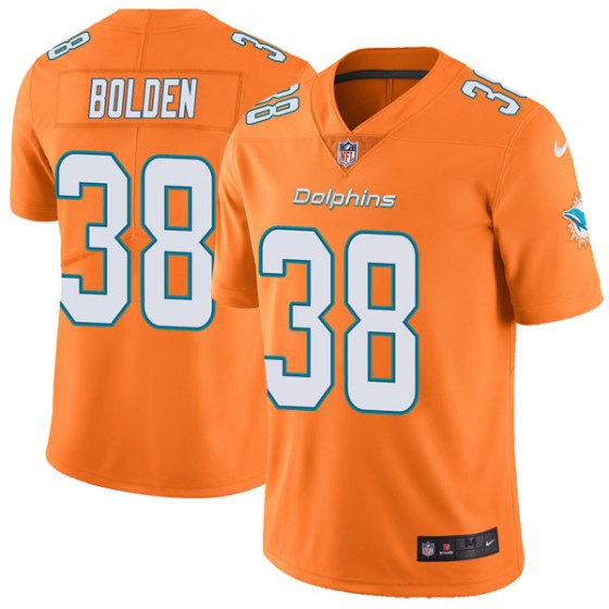 Hunk Wear - Men's Miami Dolphins #38 Brandon Bolden Nike Limited Color Rush Orange Jersey
