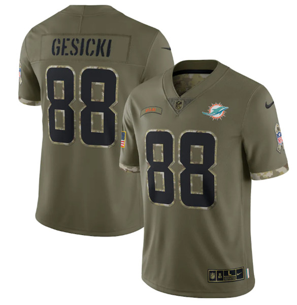 Hunk Wear - Menâ€™s Miami Dolphins #88 Mike Gesicki 2022 Olive Salute To Service Limited Stitched Jersey