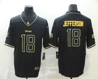 Hunk Wear - Men's Minnesota Vikings #18 Justin Jefferson Black 100th Season Golden Edition Jersey