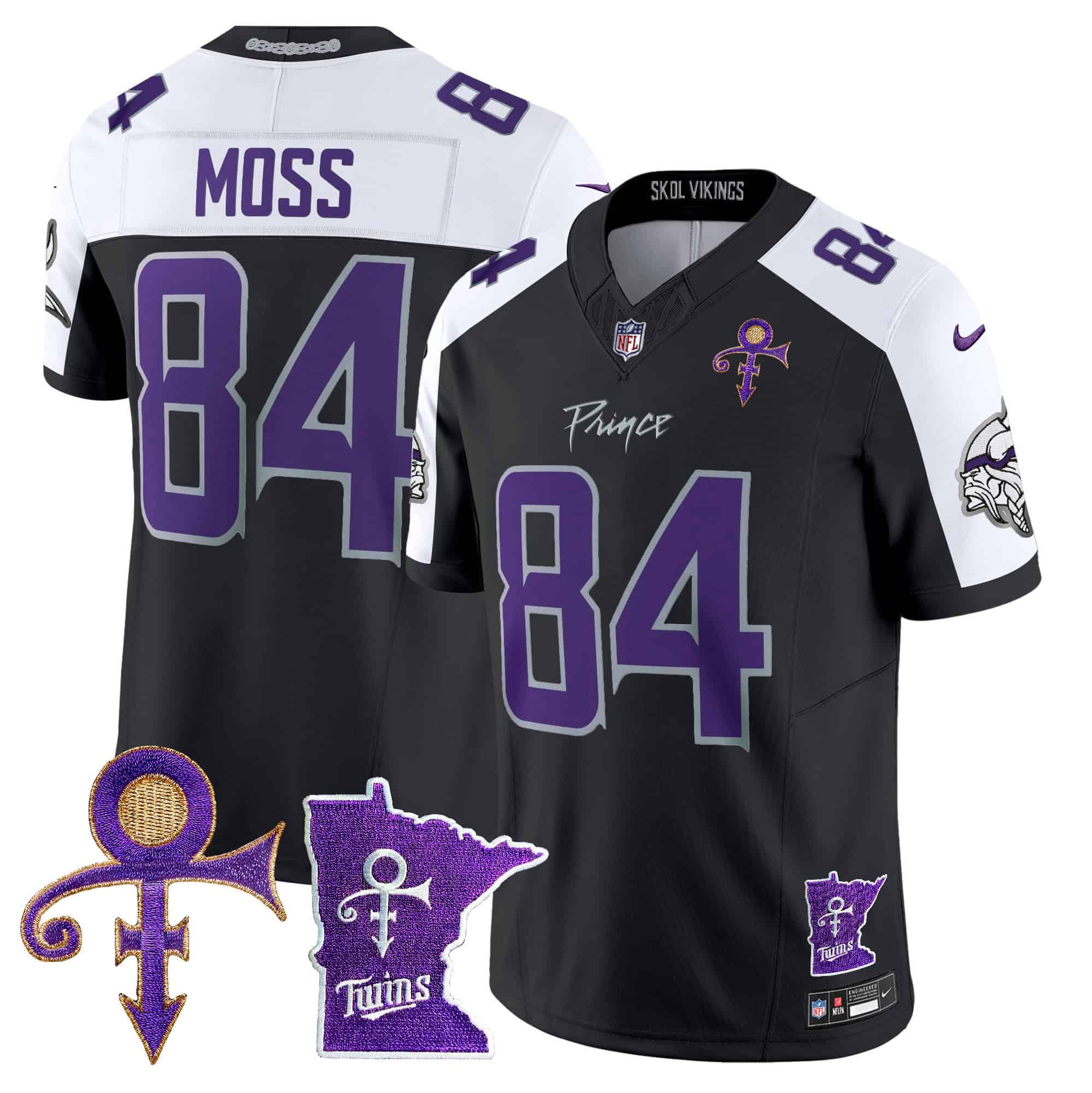 Hunk Wear - Men’s Minnesota Vikings 2024 Prince Vapor Limited Jersey V2 – All Stitched – Black Alternate – Randy Moss